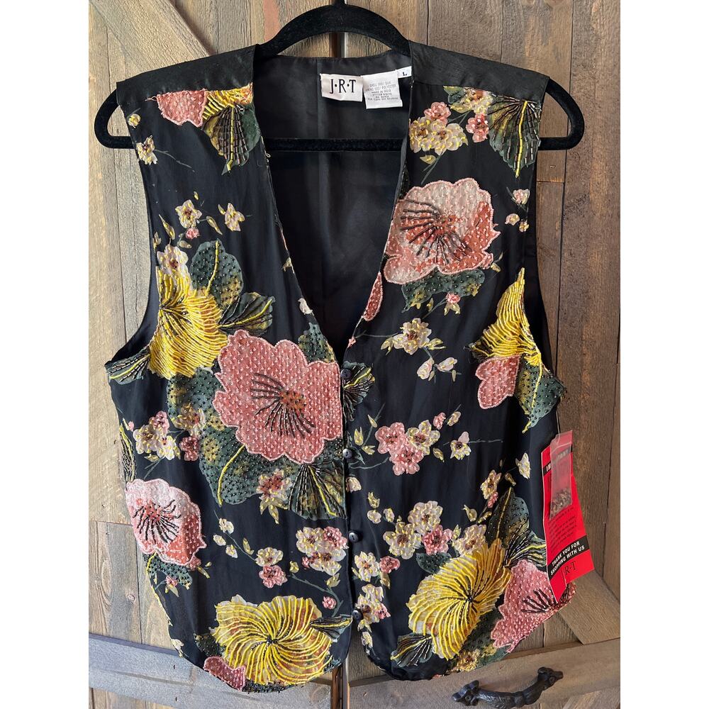 New with Tags Vintage Silk Vest with Bead Embroidery Design